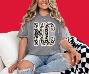 Neutral Leopard KC Letters Grey Tee