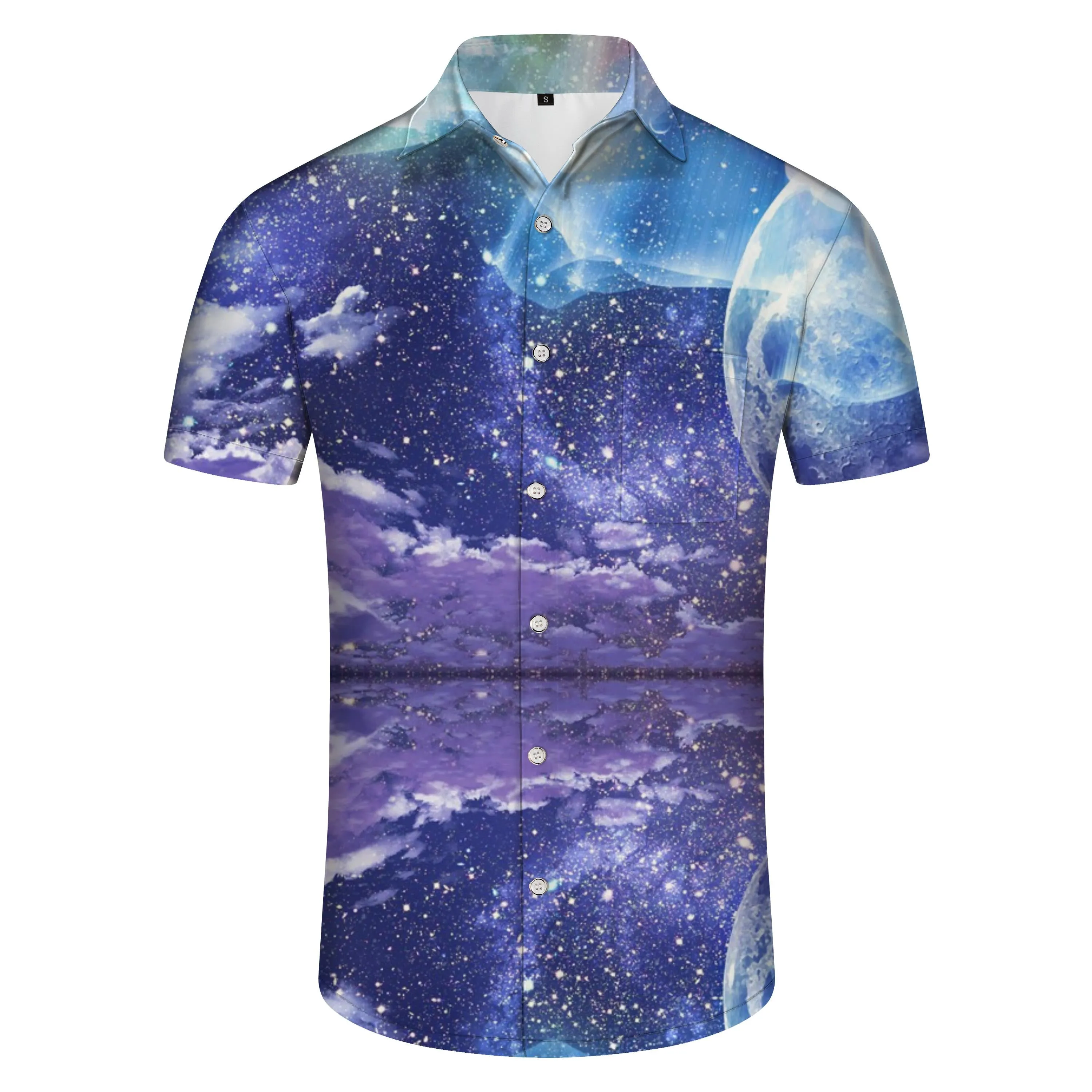 Outer Space Purple Silver Sea Fashion Daily Shirt Hawaiian Men's Printed Pattern Short Sleeve Shirt Beachwear