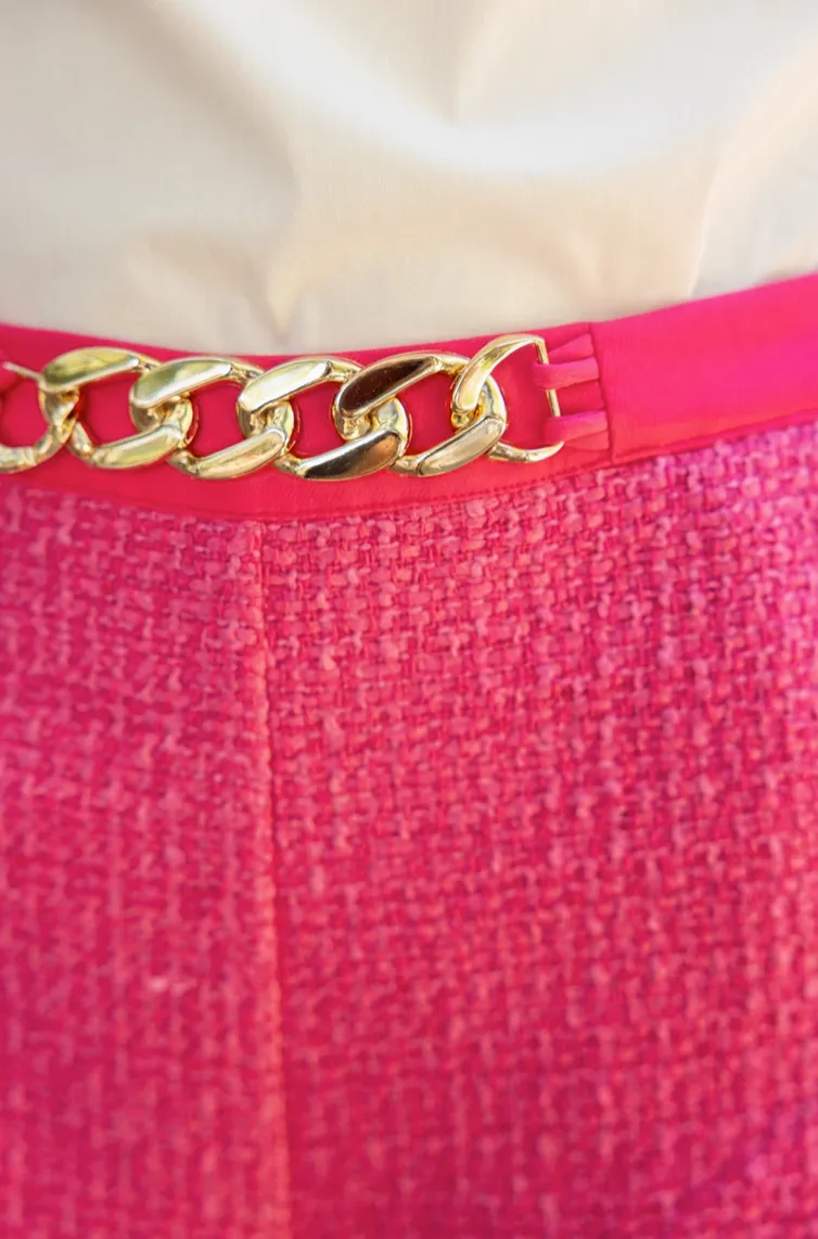 Pink Tweed Shorts with Chain Belt