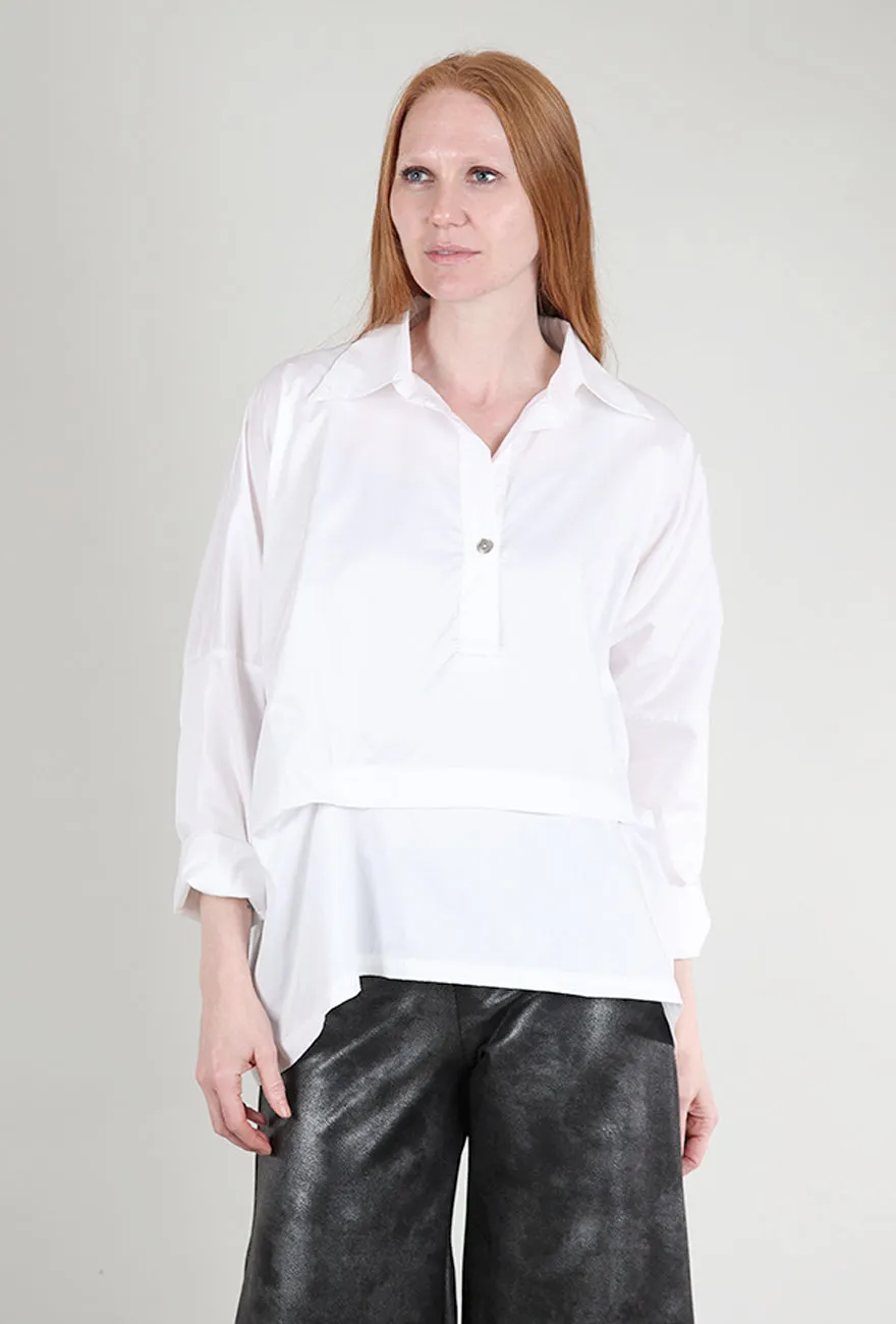 Polished Cotton Tuck Top, White