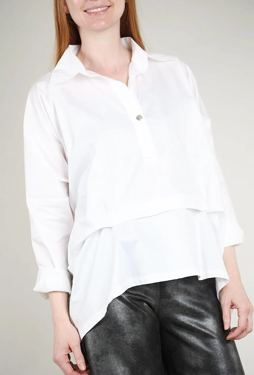 Polished Cotton Tuck Top, White