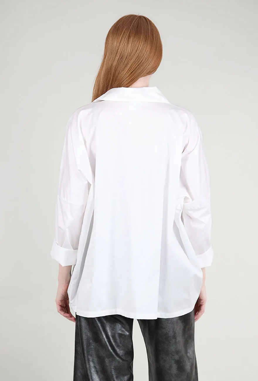 Polished Cotton Tuck Top, White