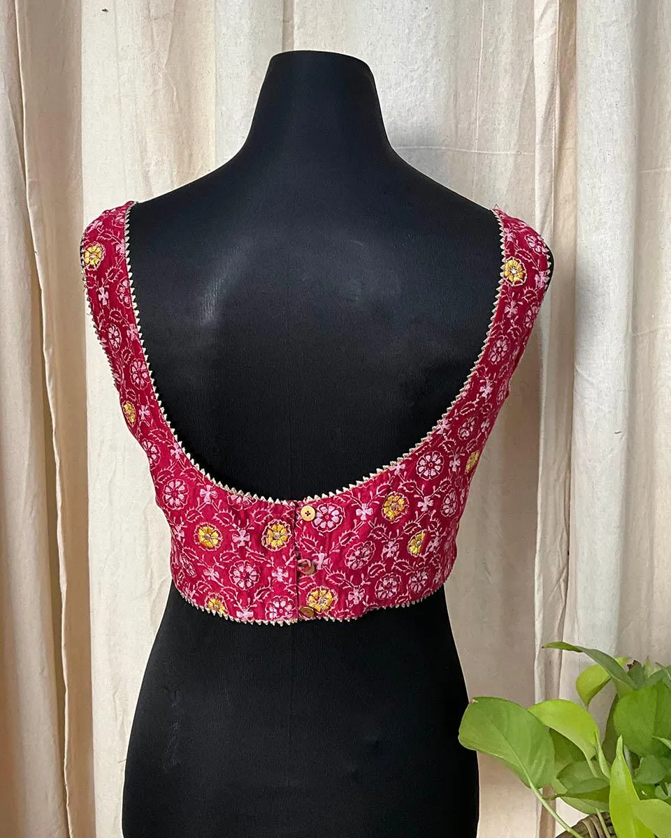 Red HandBlock Printed Blouse - Love Despite