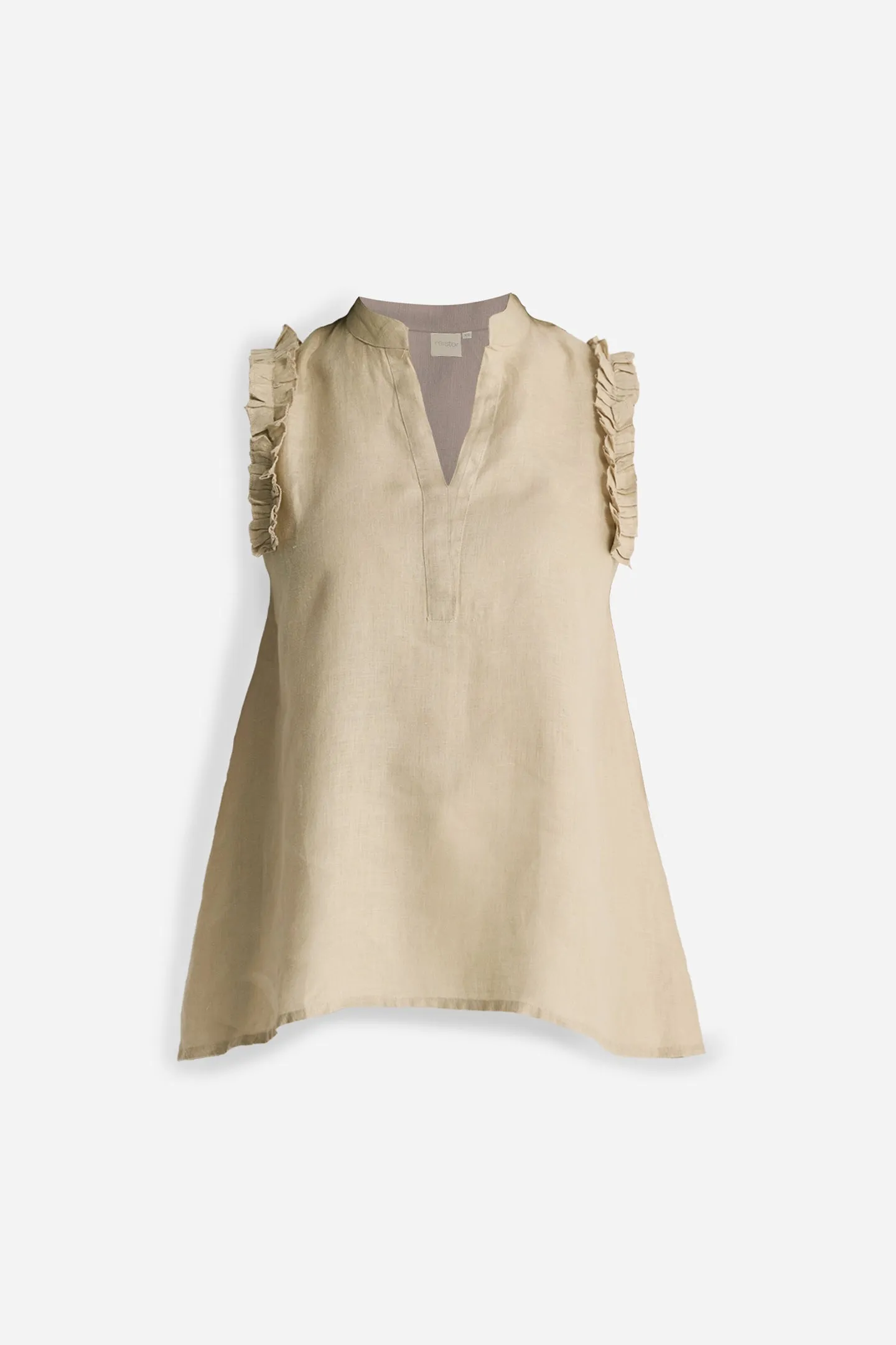 Reistor Sleeveless Hemp Top with Ruffles in Neutral Beige | NEW COLLECTION