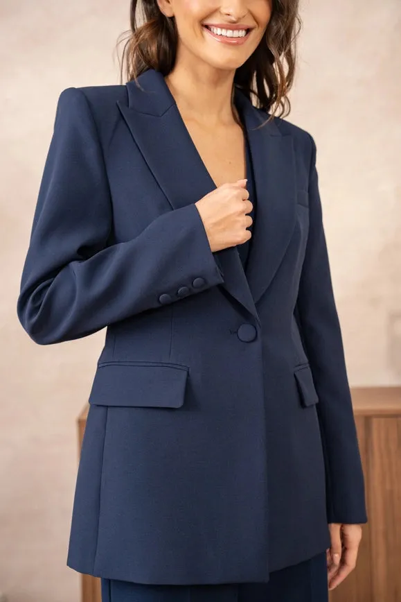 Slim Fit Jacket with Signature Shoulder Pads  Navy Blue