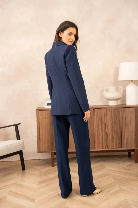 Slim Fit Jacket with Signature Shoulder Pads  Navy Blue