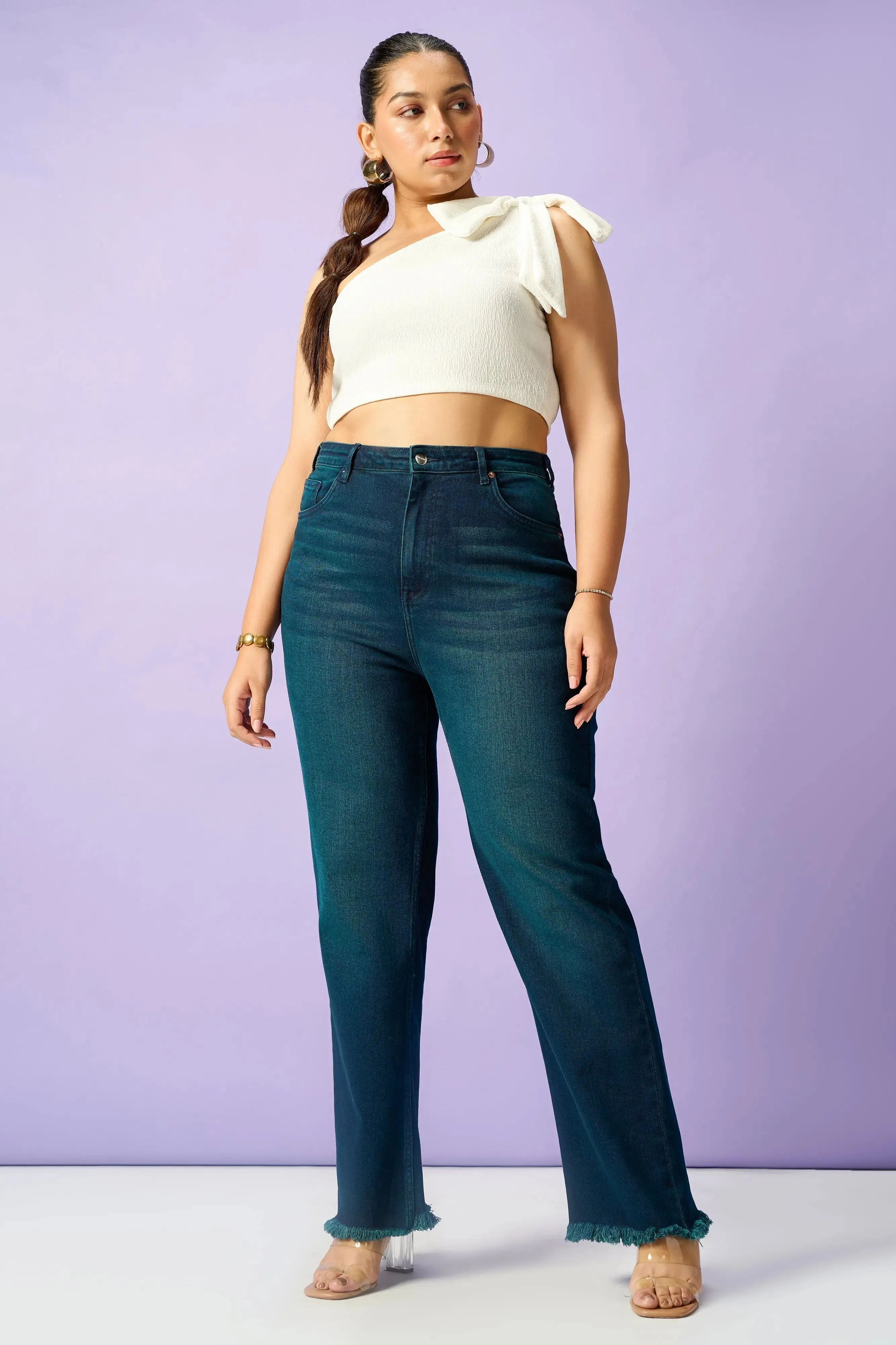 Subtle Teal Curve Straight Leg Jeans