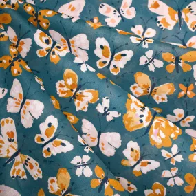 Sunday Flutter Butterflies Organic Cotton Batiste Ocean/Ochre