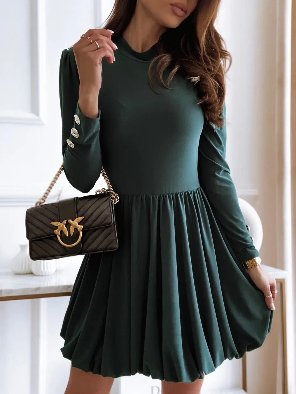 TastyHottie - Long Sleeve Solid Ball Gown Casual Dress O-Neck Cute Mini