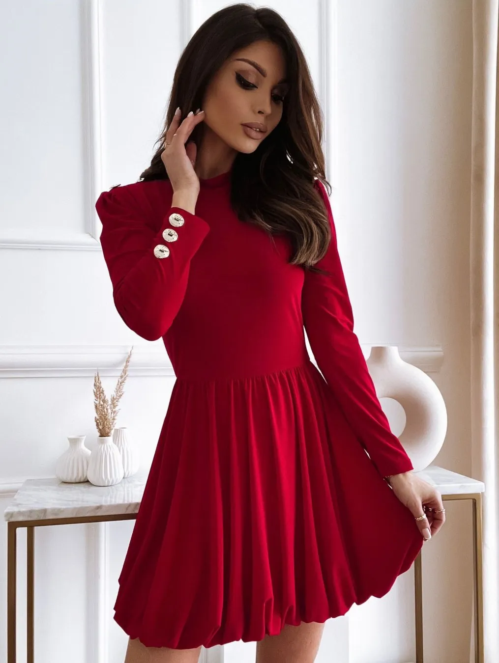 TastyHottie - Long Sleeve Solid Ball Gown Casual Dress O-Neck Cute Mini