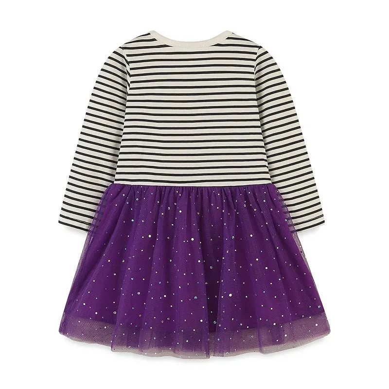 Toddler/Kid Girl's Halloween Striped Dress with Lace Design