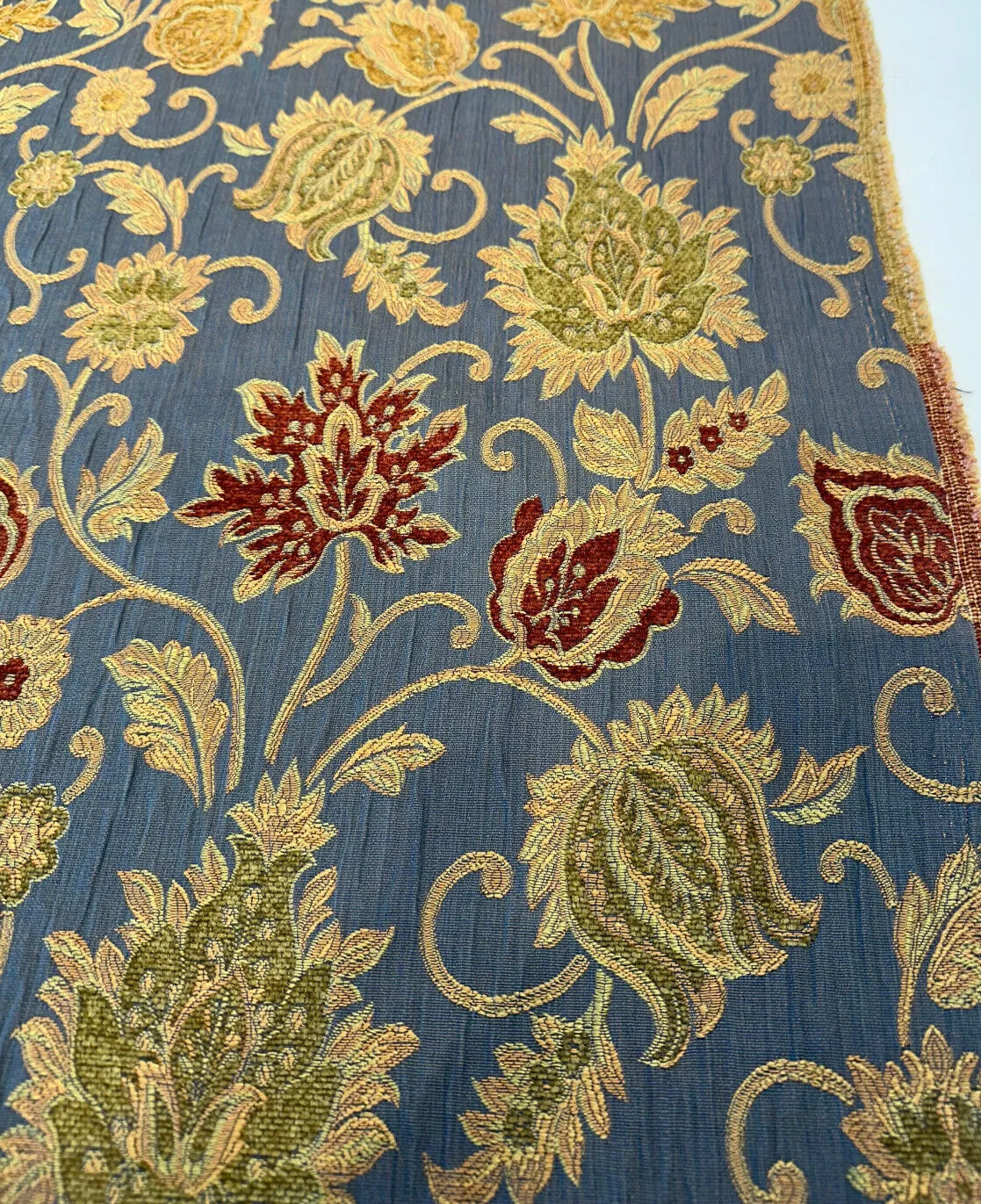 Twilight Blue Floral Designer Chenille Upholstery Fabric By The Yard