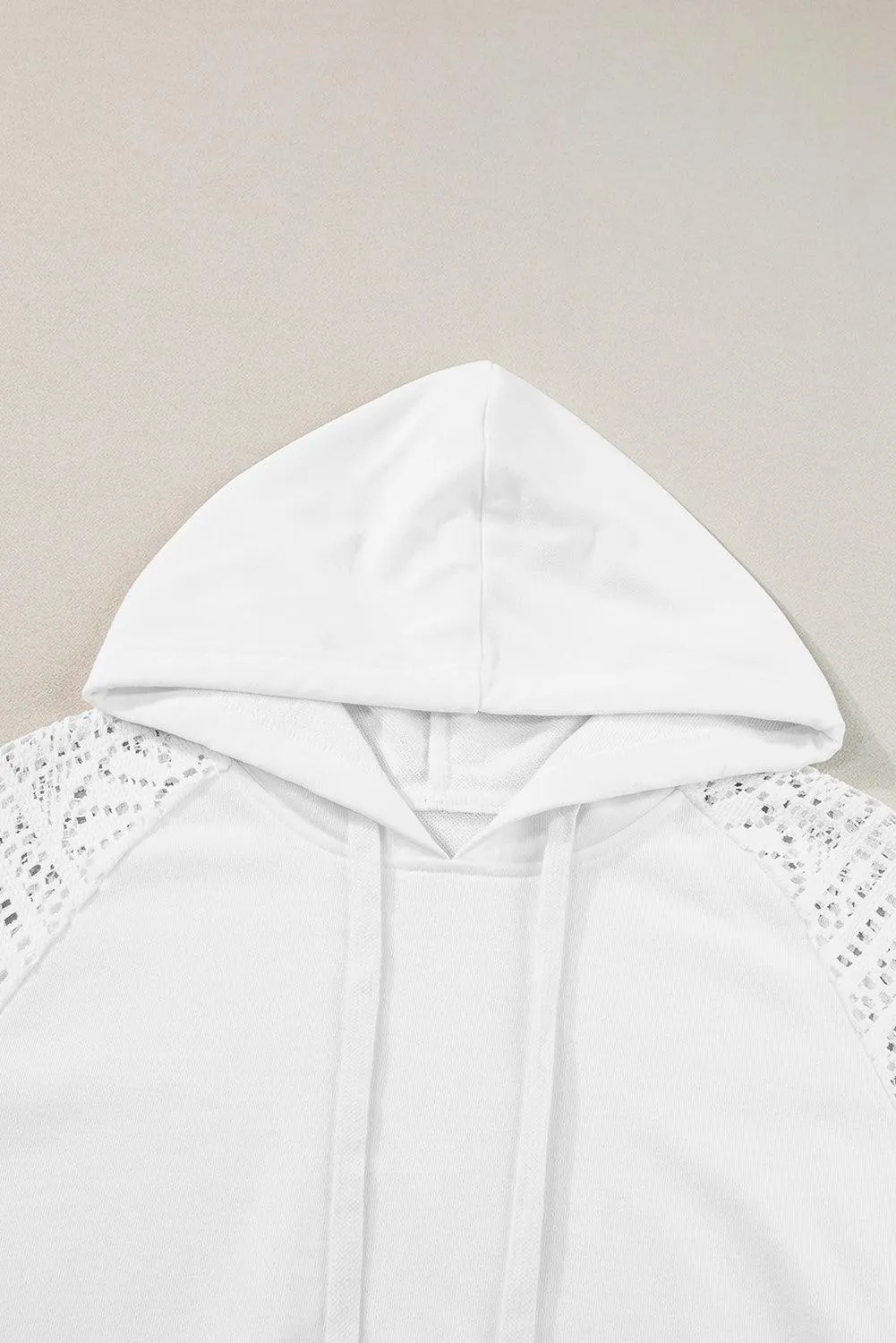 White Lace Patchwork Sleeve Drawstring Hoodie