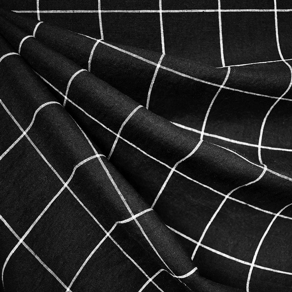 Window Plaid Yarn Dyed Linen Shirting Black/White