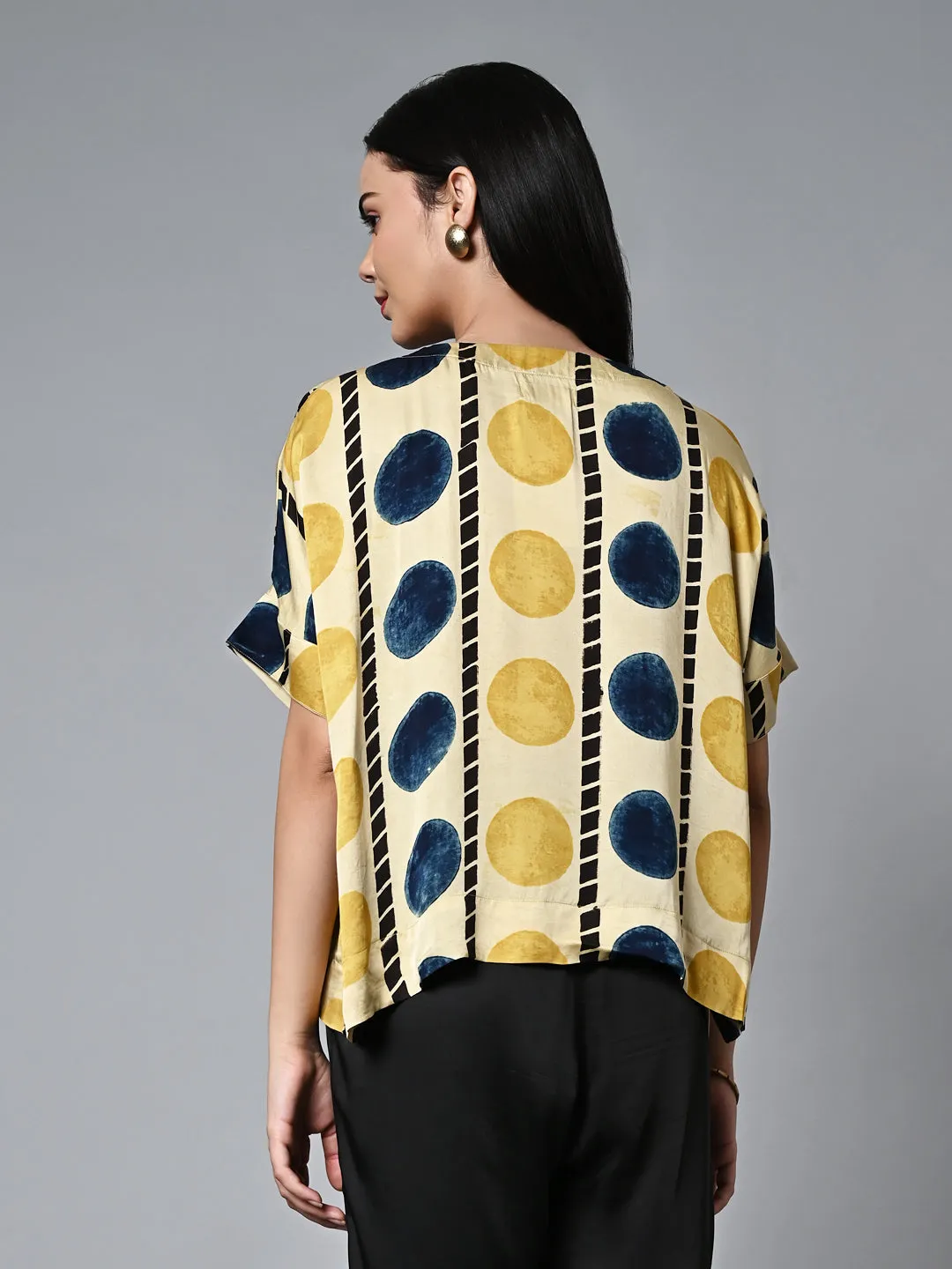 Women's Ajrak Hand Block Printed Boxy Fit Modal Mustard Blouse