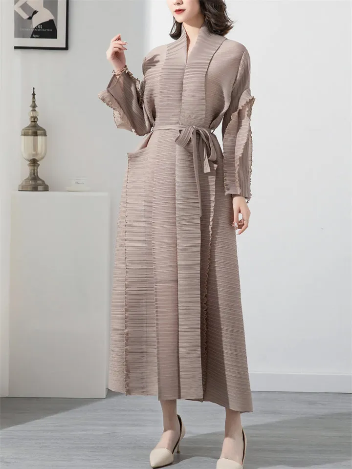 Women's Elegant High Collar Lace Up Midi Dress Coat