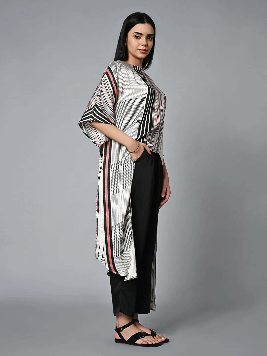 Women's Hand Block Printed Loose Fit Modal Offwhite Blouse