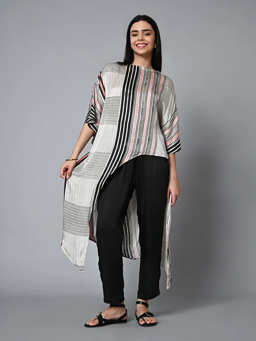 Women's Hand Block Printed Loose Fit Modal Offwhite Blouse