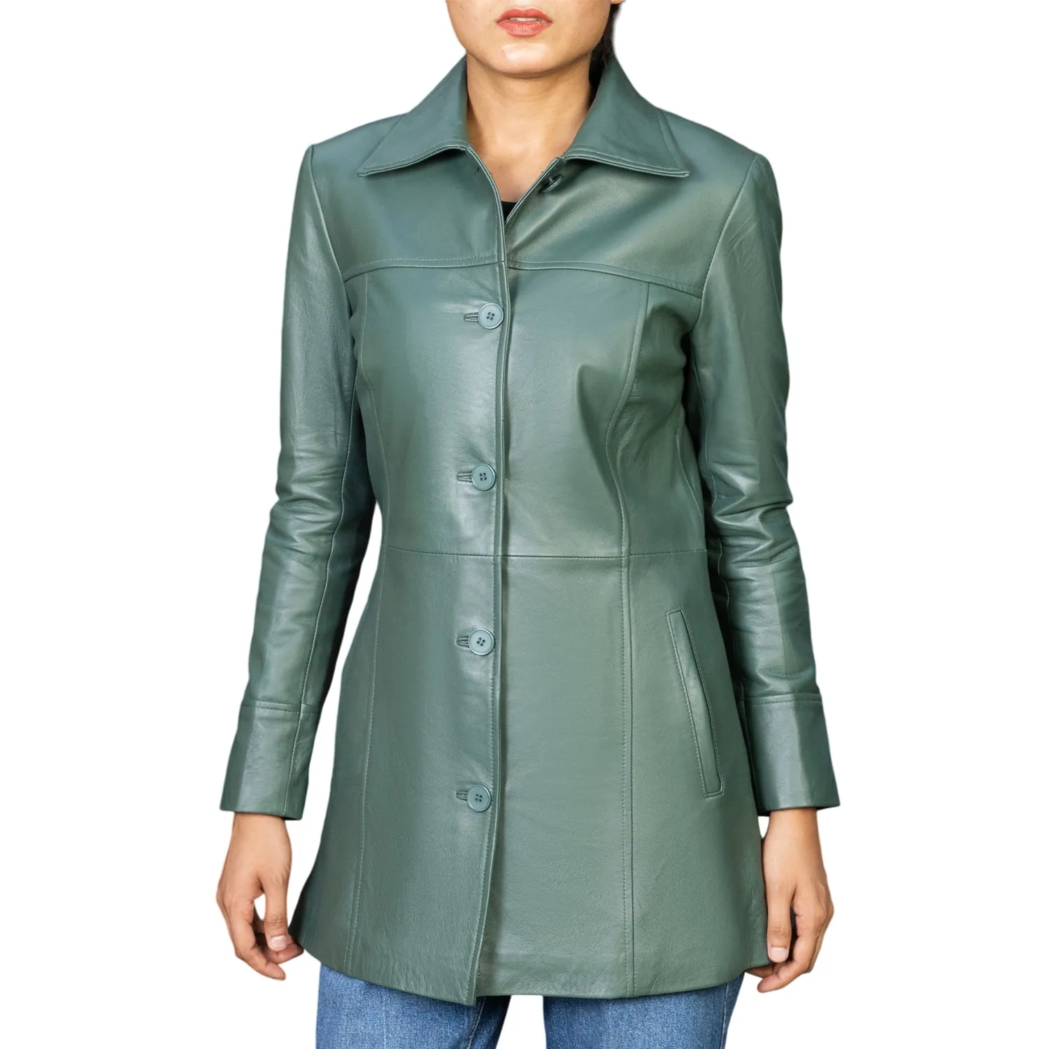 Women’s Real Leather 3/4 Length Car Coat