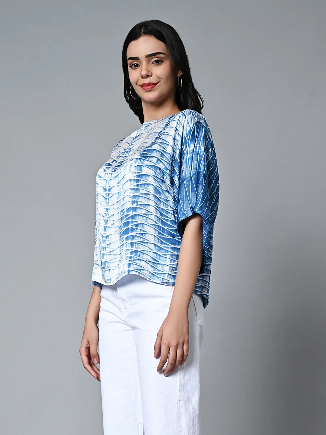 Women's Shibori Boxy Fit Modal Dark Blue Blouse