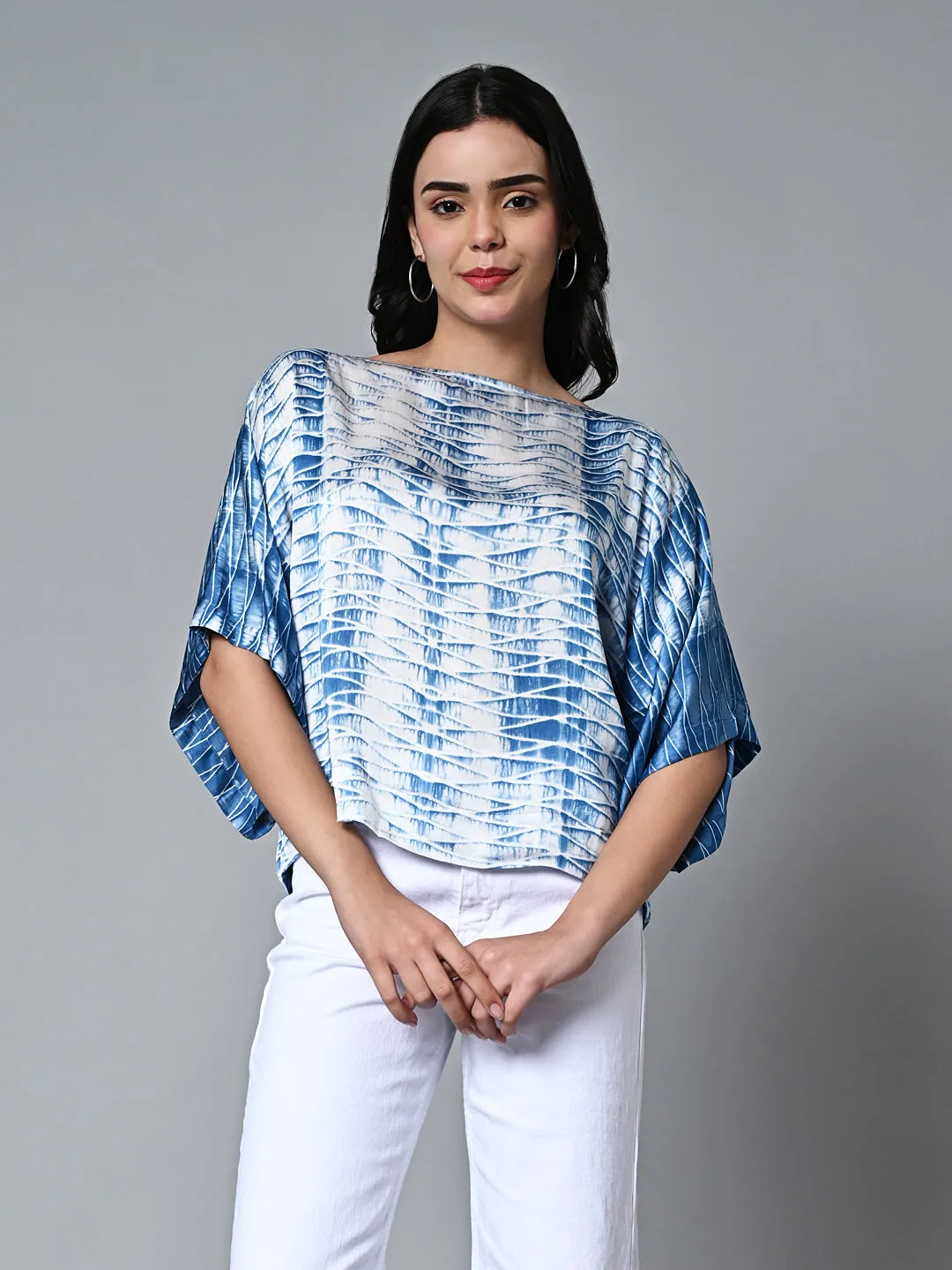 Women's Shibori Boxy Fit Modal Dark Blue Blouse