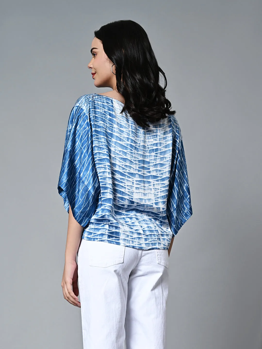 Women's Shibori Boxy Fit Modal Dark Blue Blouse