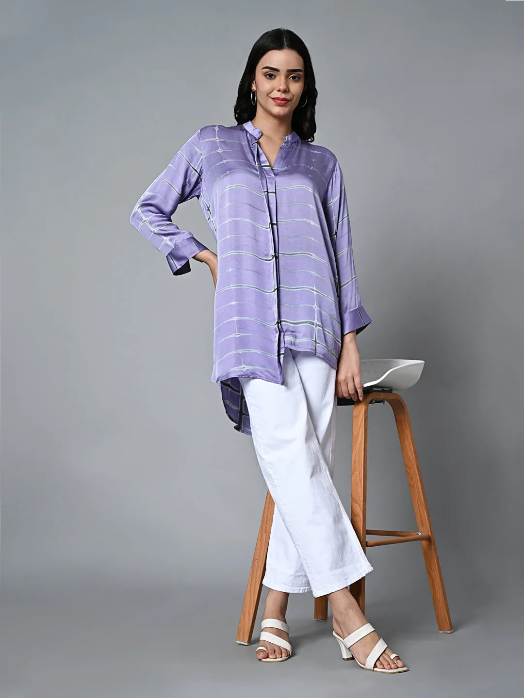 Women's Shibori Loose Fit Modal Lilac Blouse