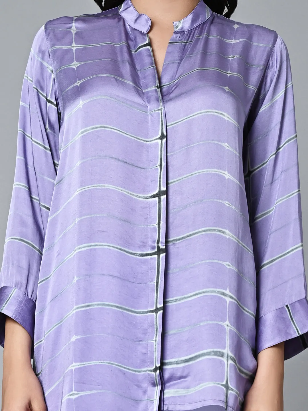 Women's Shibori Loose Fit Modal Lilac Blouse