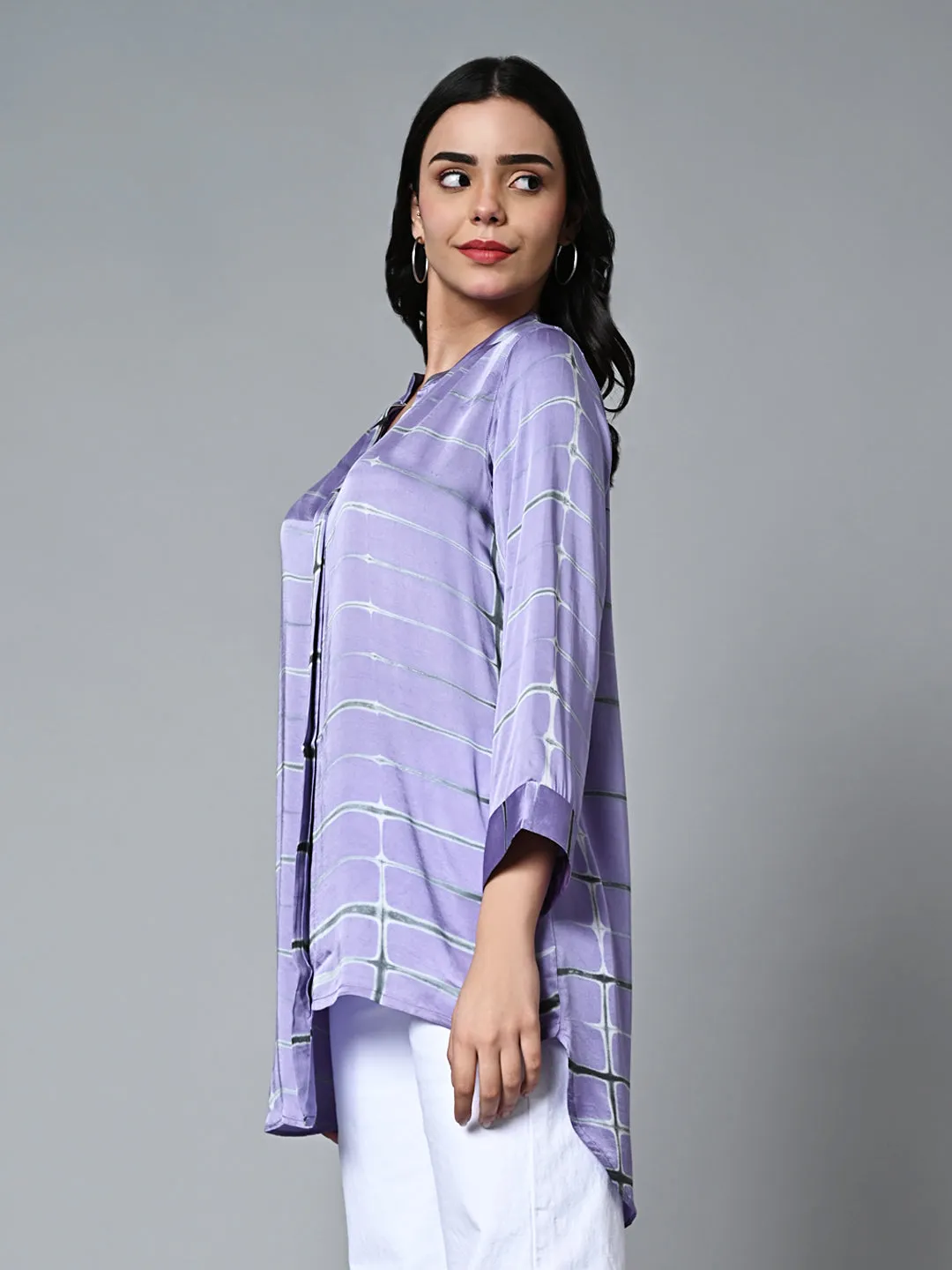 Women's Shibori Loose Fit Modal Lilac Blouse