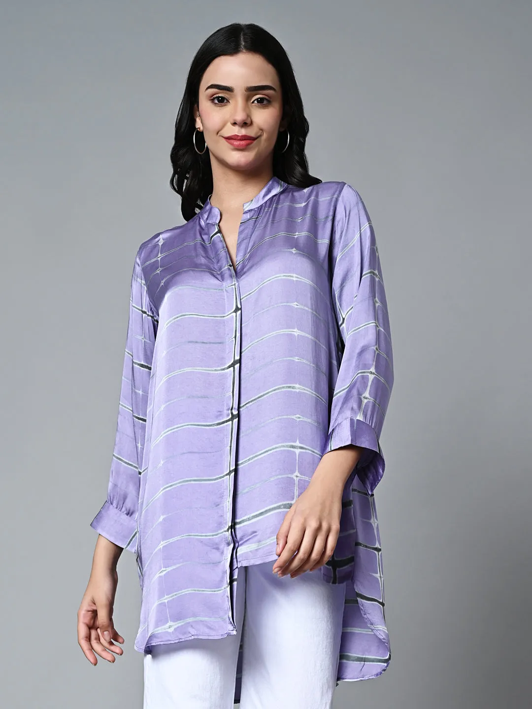 Women's Shibori Loose Fit Modal Lilac Blouse