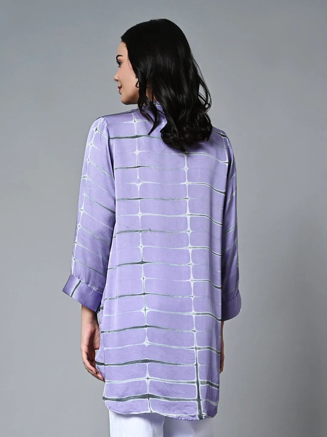 Women's Shibori Loose Fit Modal Lilac Blouse