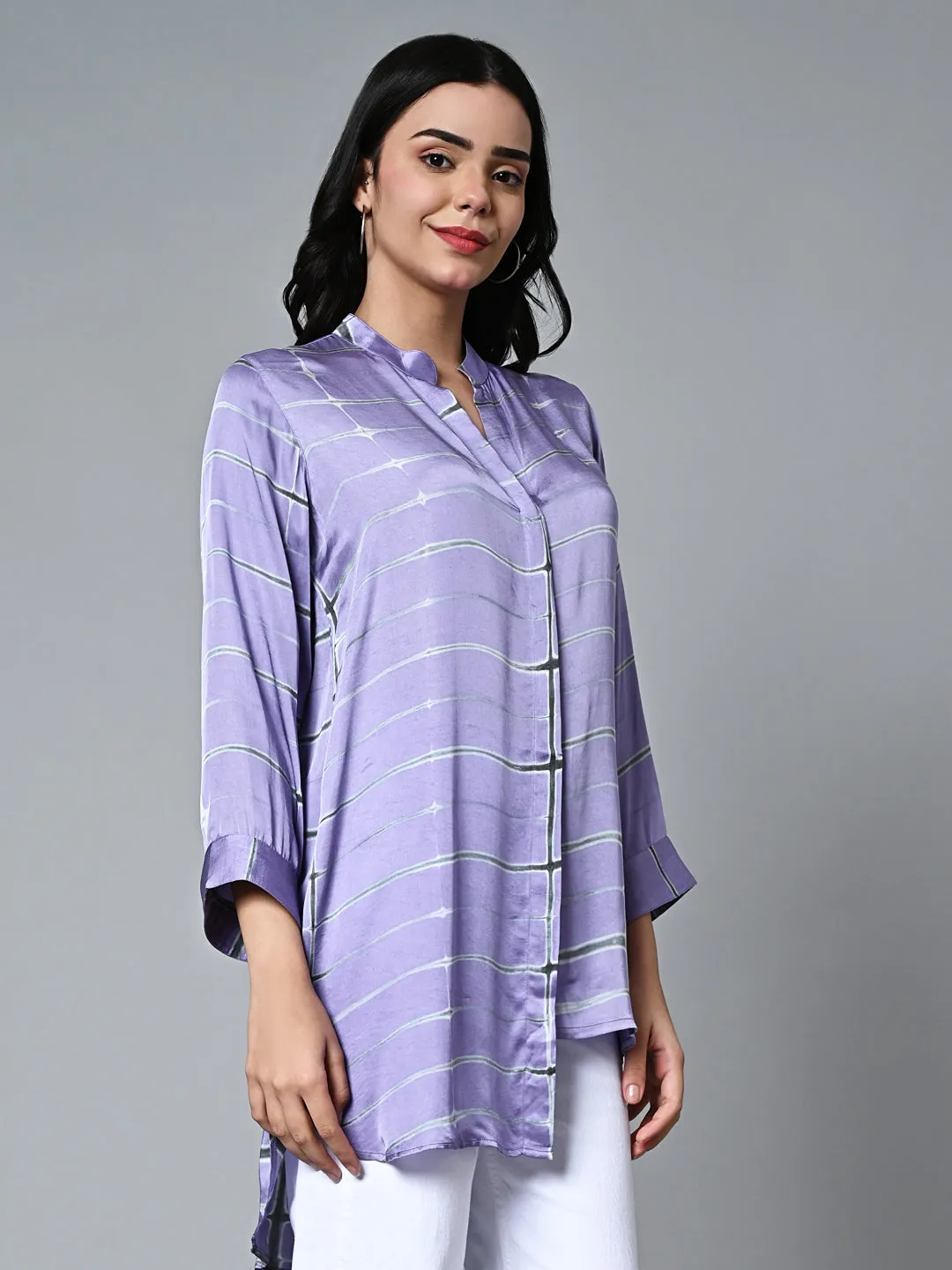 Women's Shibori Loose Fit Modal Lilac Blouse