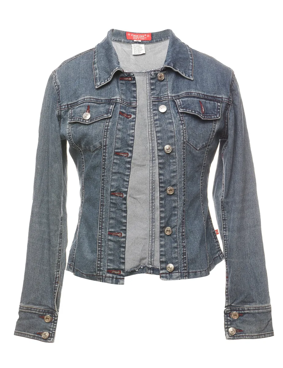 Y2K Faded Wash Tailored Denim Jacket  - S